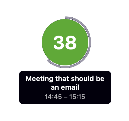 Countdown showing 38 minutes until the next meeting